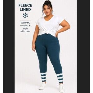 Torrid Fleece Lined Leggings 2X 18 20 Teal Tie Dye Hem Platinum Ankle High Waist